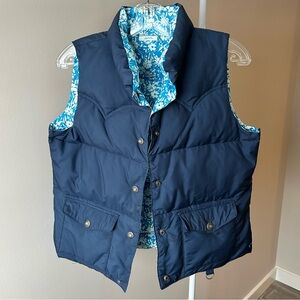 American Eagle Outfitters Blue Floral Reversible Down Puffer Vest